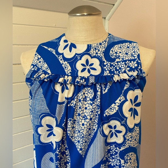 ‘Likeke’ Vintage Hawaiian Dress, 1960s, Royal Blue, White, Size Small - Picture 3 of 9